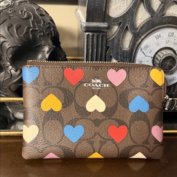 Coach Handbags - Coach Multicolor Heart Print Wristlet